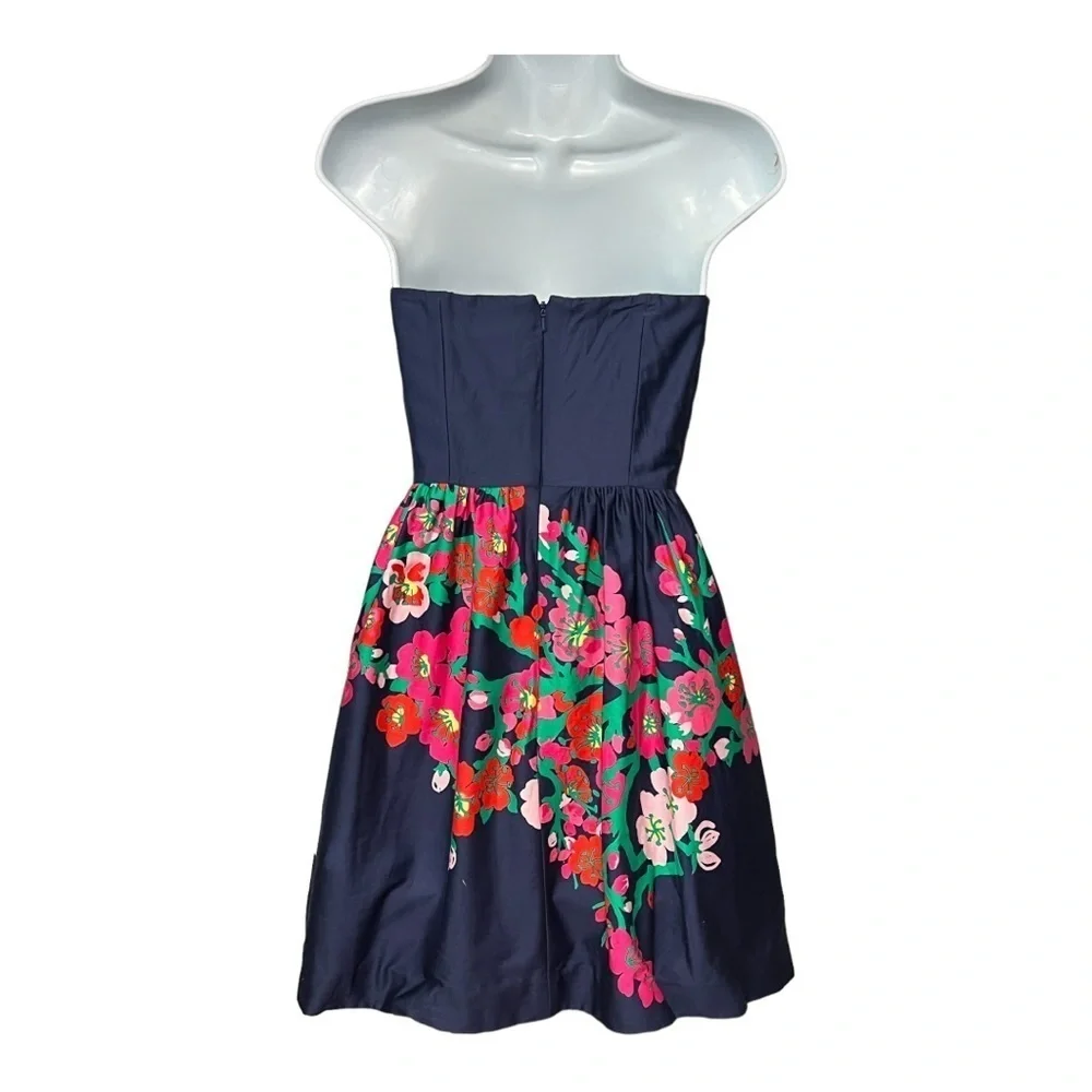 Lilly Pulitzer Lottie Strapless Mini Dress 00 Navy Sateen Floral Corset Cotton - Picture 2 of 6